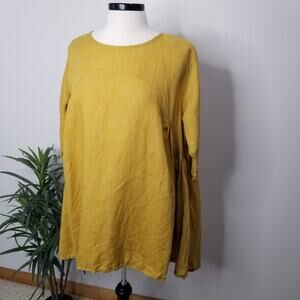 Adeptt Dress XL Mustard Yellow 100% Linen Oversized A-Line Lagenlook Tunic